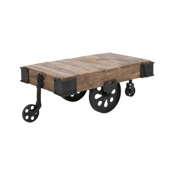 Mesa de centro Korets madera acacia y metal con rueda