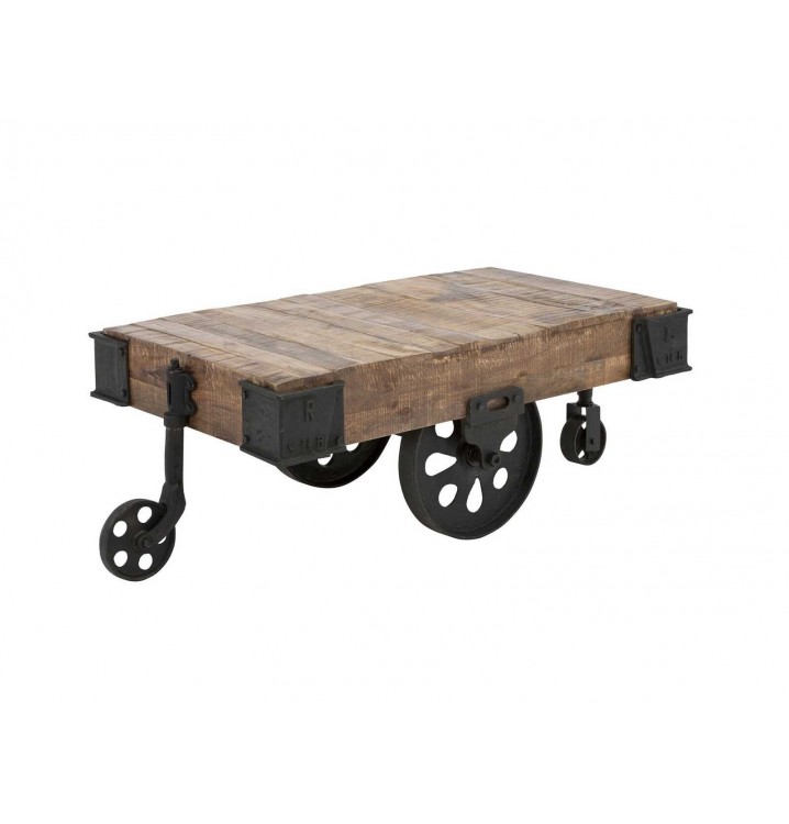 Mesa de centro Korets madera acacia y metal con rueda