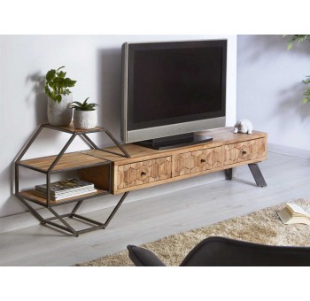 Mueble Tv Yaremche madera acacia y metal 3 cajones