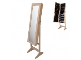 Joyero espejo vestidor de pie 1 puerta madera natural