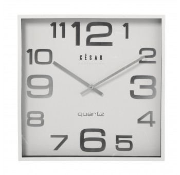 Reloj pared cuadrado blanco y plata analógico