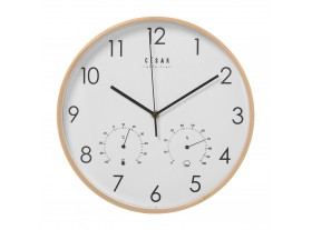 Reloj Pared Madera Color Haya C/termómetro E Higrómetro Ø32x4,5cm, Segundero Contínuo