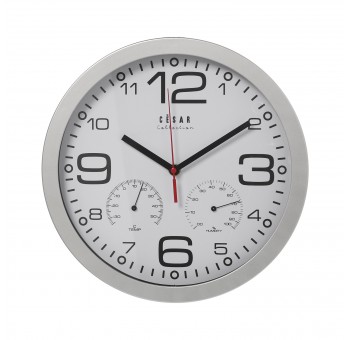 Reloj Pared Acrílico C/termómetro E Higrómetro Blanco plata Ø30x4cm-mvto.segundero Contínuo