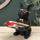 Figura decoración Bulldog negro gafas con bandeja rectangular