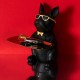 Figura decoración Bulldog negro gafas con bandeja rectangular