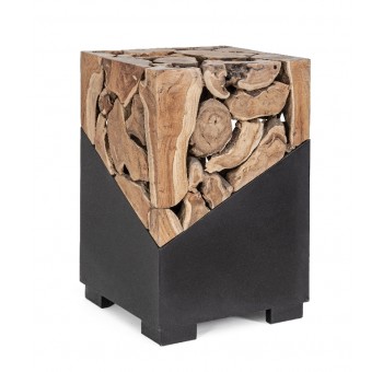 Mesa cuadrada Yaretzi madera raíz natural y metal negro