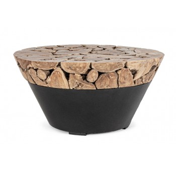 Mesa redonda Yaretzi madera raíz natural y metal negro