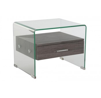 Mesa de noche Yurem cristal y madera gris 1 cajón