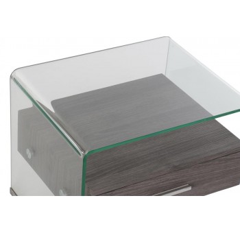 Mesa de noche Yurem cristal y madera gris 1 cajón