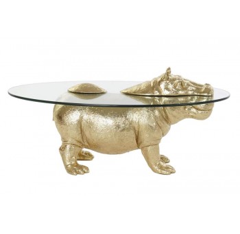 Mesa de centro Hippo dorado cristal ovalado