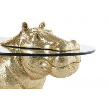 Mesa de centro Hippo dorado cristal ovalado