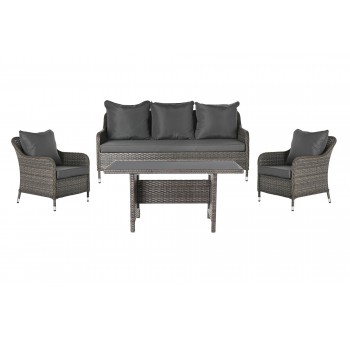 Conjunto sofá y sillones exterior Eliel 4 piezas ratán sintético gris
