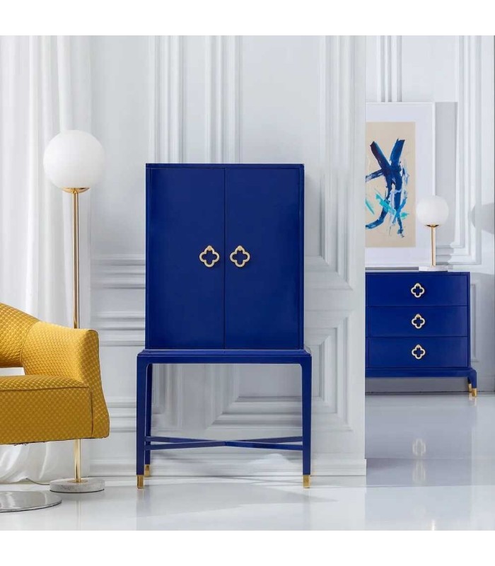 Armario alto Alek azul y oro 2 puertas