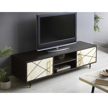 Mueble Tv Jussara madera y hueso blanco