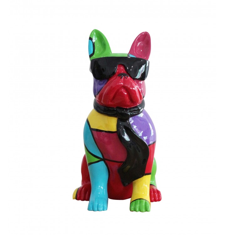 Figura decorativa Bulldog francés gafas negras multicolor