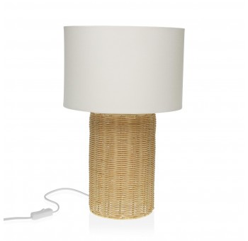 Lámpara de mesa Odhran ratán pantalla blanca