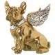 Figura escultura Perro Bulldog dorado alas espejitos