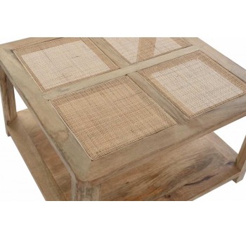 Mesa de centro cuadrada Aldair madera y ratán natural