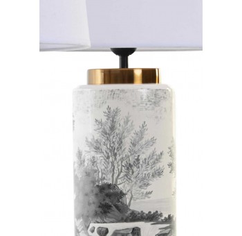Lámpara sobremesa cerámica paisaje pantalla blanca