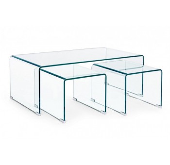 Juego 3 mesas auxiliares cristal transparente