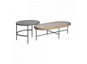 Set 2 mesas de centro Sentru hierro, madera y vidrio