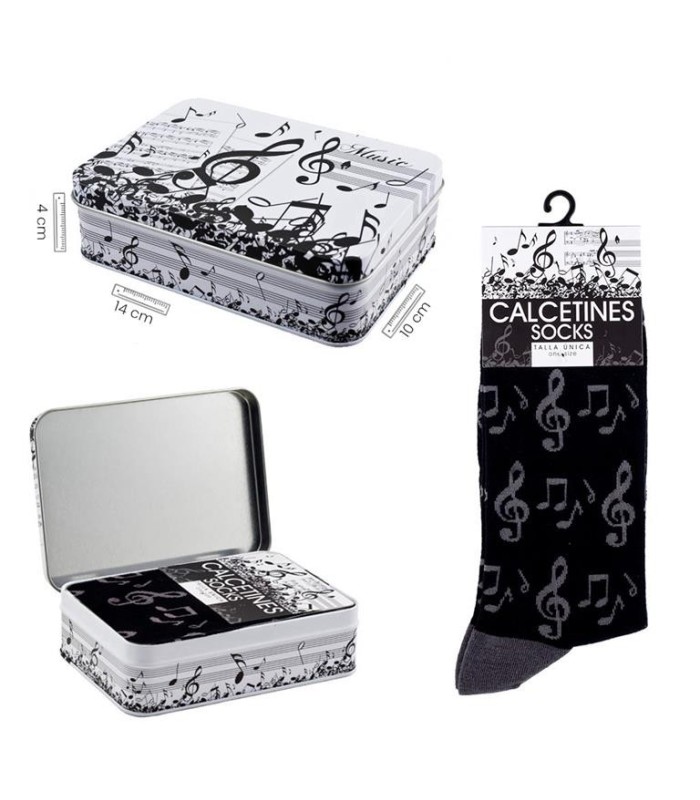 Calcetines claves musicales negros en caja