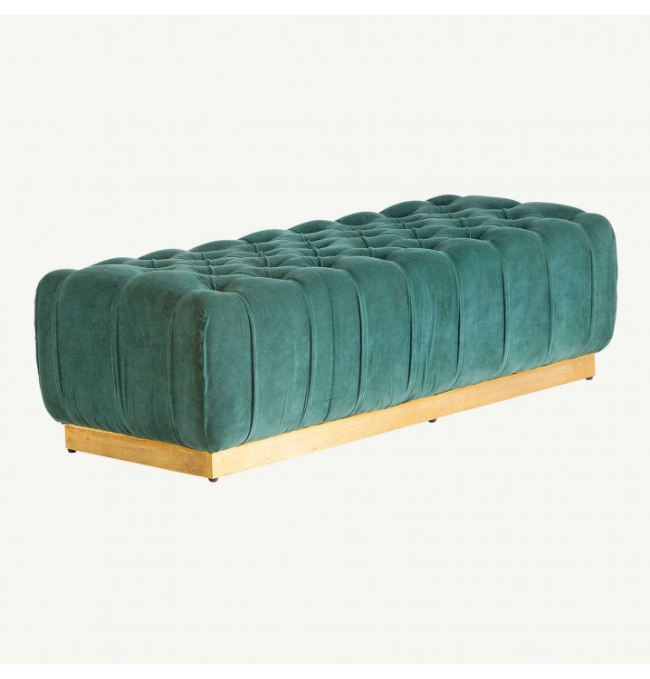 Pie de cama Zold madera de mango, hierro y terciopelo verde
