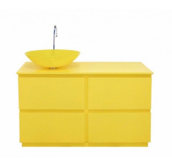 Mueble lavabo 1 seno Drez madera dmf lacado y vidrio templado amarillo H90