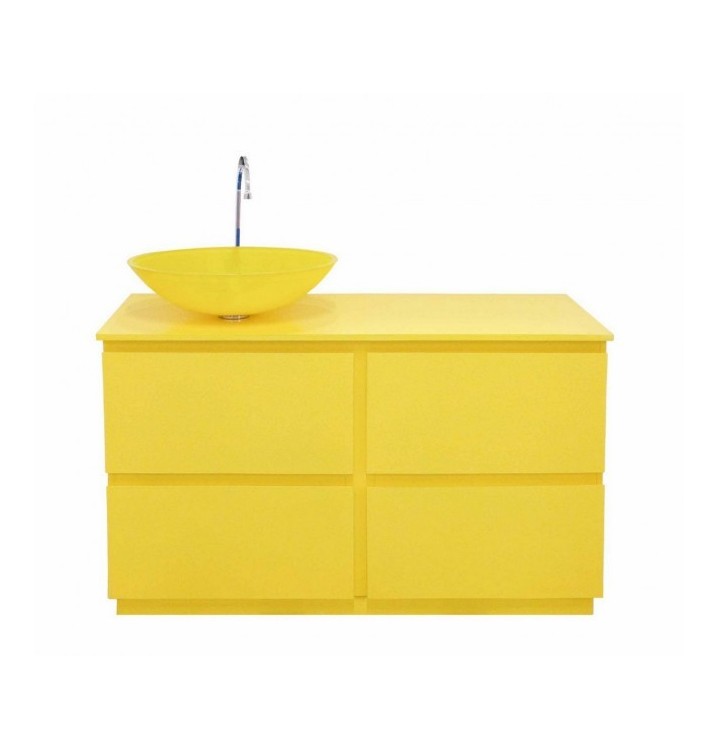 Mueble lavabo 1 seno Drez madera dmf lacado y vidrio templado amarillo H90