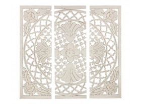 Panel tríptico Phaehri madera tallada blanco envejecido