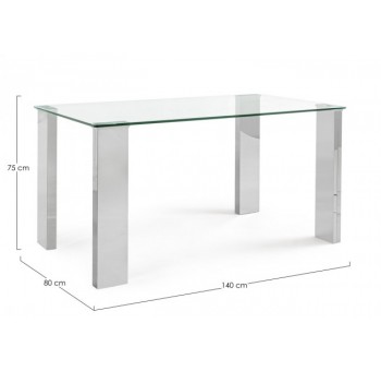 Mesa comedor Sponka acero y vidrio L140