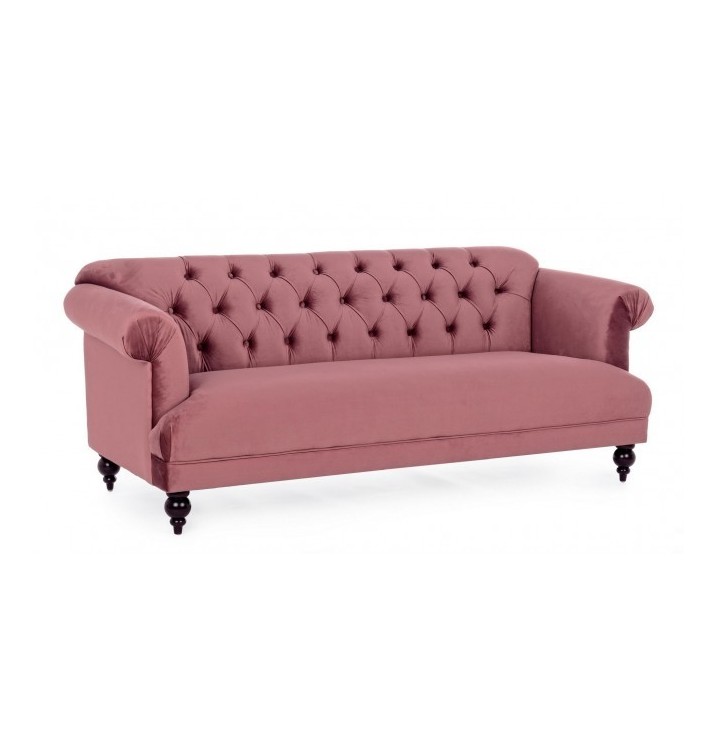 sofá 3 plazas Guma madera de caucho y poliéster rosa L193