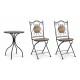 Set de mesa auxiliar redonda y 2 sillas Lods hierro y cerámica marrón D60