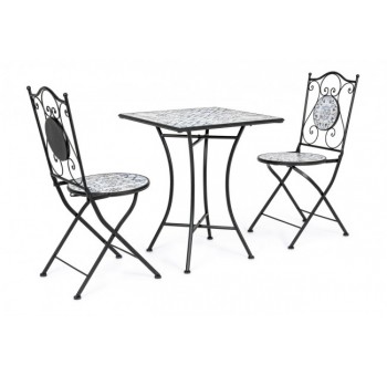 Set de mesa auxiliar y 2 sillas Lods hierro y cerámica multicolor 60x60