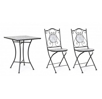 Set de mesa auxiliar y 2 sillas Lods hierro y cerámica multicolor 60x60