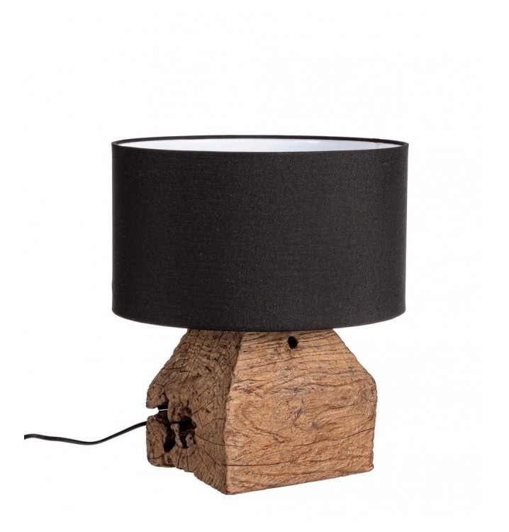 Lámpara de mesa Udrots madera pantalla negra