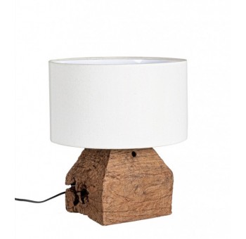 Lámpara de mesa Udrots madera pantalla blanca
