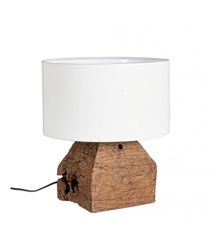 Lámpara de mesa Udrots madera pantalla blanca