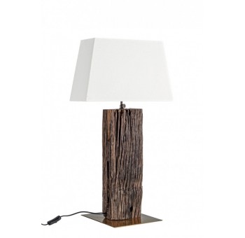 Lámpara de mesa Unculs madera pantalla blanca