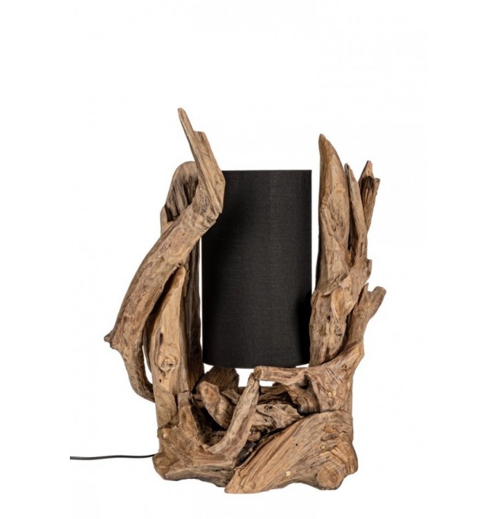 Lámpara de mesa Krulquns madera pantalla negra