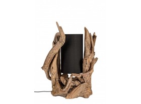 Lámpara de mesa Krulquns madera pantalla negra