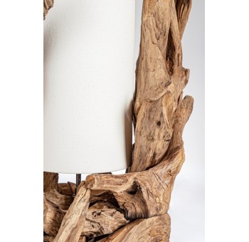 Lámpara de mesa Krulquns madera pantalla blanca