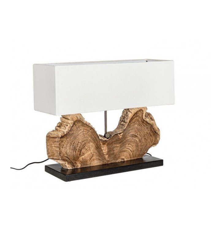 Lámpara de mesa Theenphids madera pantalla blanca