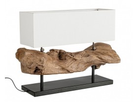 Lámpara de mesa Meinke madera pantalla blanca