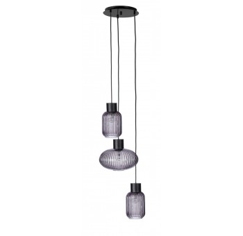 Lámpara de techo redonda Corell 3 globos cristal transparente y gris