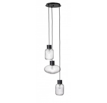 Lámpara de techo redonda Corell 3 globos cristal transparente y negro