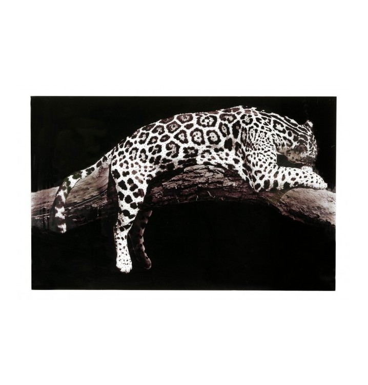 Cuadro cristal Leopardo sobre tronco 70x110