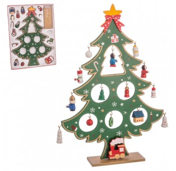 Arbol Navidad madera con decoración surtida