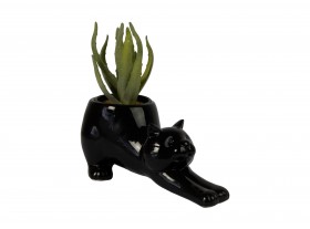 Macetero gato cerámica negro
