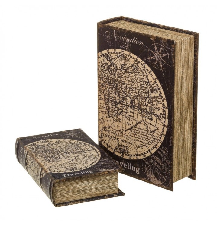 Caja libro decoración Mapa Mundo antiguo marrón surtida